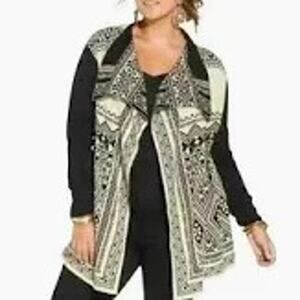 Lucky Brand Women's Cardigan Sweater, XL, Black/Cream, 100% Cotton, Drape